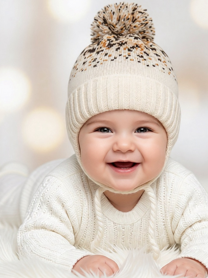 Вязаная зимняя шапка Pilguni Digital бежевая фото 1 &mdash; MamaEmma.ru