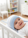 Однослойная вязаная шапочка с завязками, хлопковая фото 7 &mdash; MamaEmma.ru