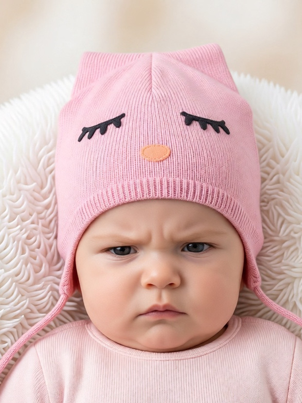 Хлопковая шапочка на подкладке Pupill Sleepy розовая фото 1 &mdash; МамаЭмма