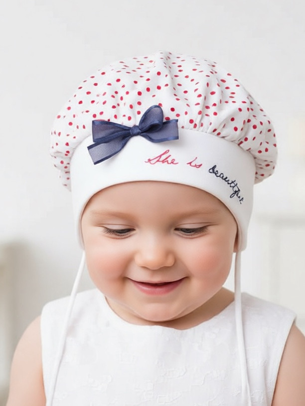 Детская шапка для девочки до года Pupill Coco летняя фото 1 &mdash; MamaEmma.ru