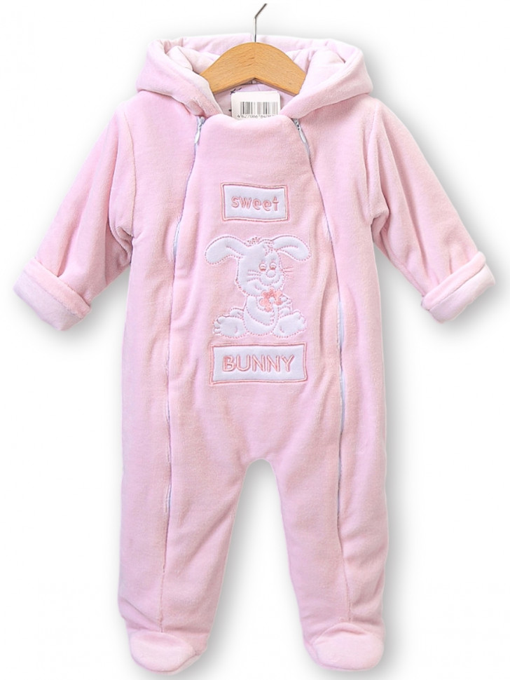 Комбинезон утепленный велюровый Banny розовый фото 1 &mdash; MamaEmma.ru