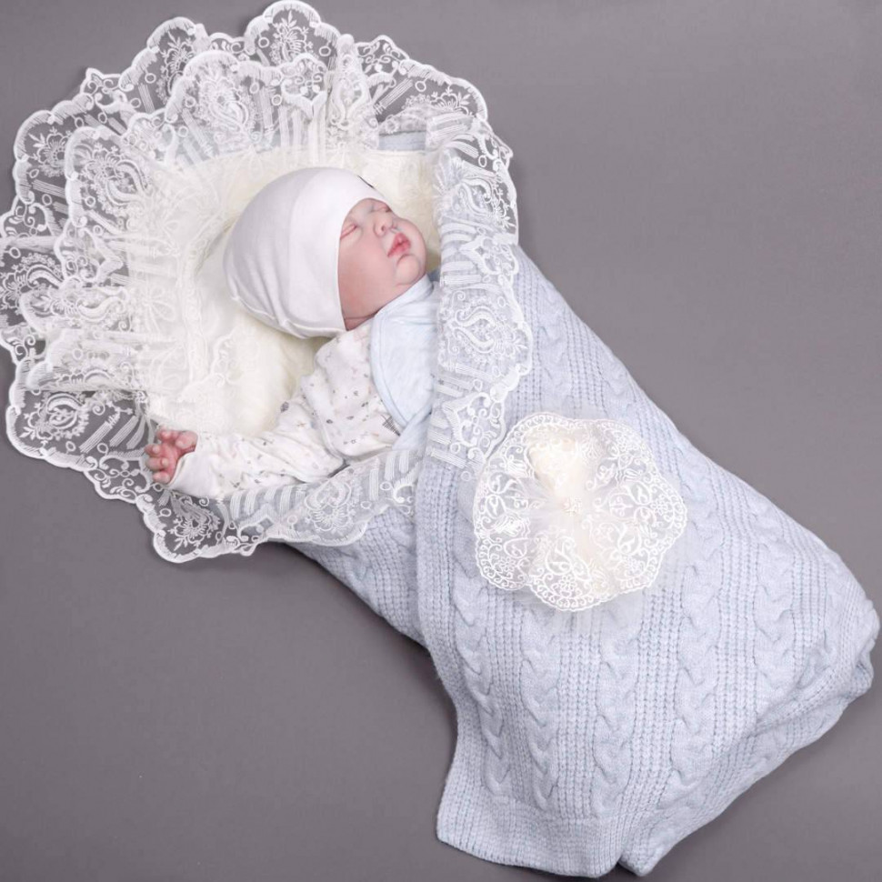 Конверт на меху Nipper с голубым пледом, уголком и лентой фото 1 &mdash; MamaEmma.ru