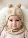 Шапка капор вязаный на подкладке бежевый  фото 1 &mdash; MamaEmma.ru