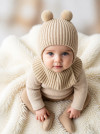 Шапка капор вязаный на подкладке бежевый  фото 3 &mdash; MamaEmma.ru