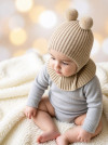 Шапка капор вязаный на подкладке бежевый  фото 4 &mdash; MamaEmma.ru